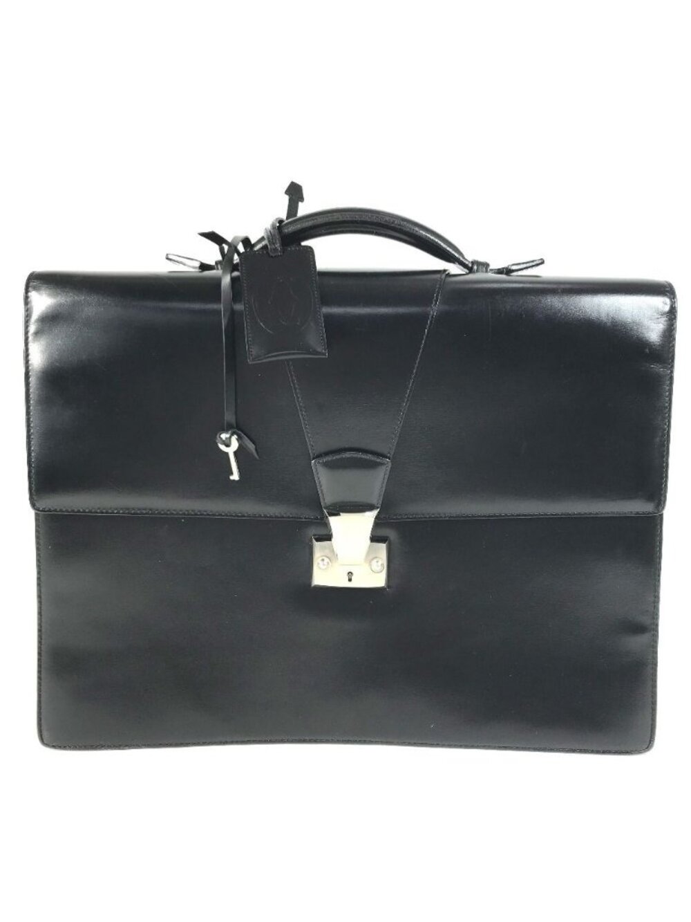 Cartier Handbag Business Bag Logo Leather Black
